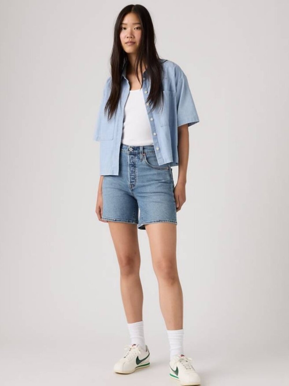 Size 28 BNWT Levi's® Premium 501® Original Fit Mid-Thigh Lightweight Stretch Wom